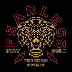 Outline Tiger Head Illustration with A Slogan Artwork for Apparel or Other Uses