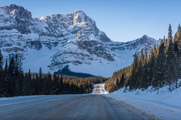 Road to Jasper passing through mountains. British Columbia, Canada.