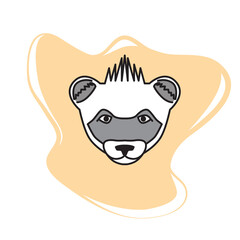 Raccoon head. Animal flat icon on beige background.