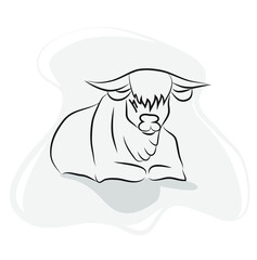 Linear drawing of a bull on a gray background. Simple image of a bull - symbol of 2021. Line art
