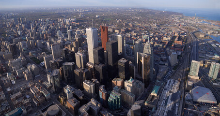 Panoramic view of downtown highrises and Toronto East