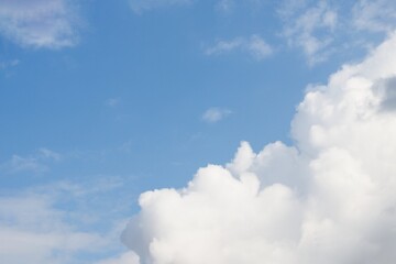 Beautiful white fluffy clouds on a blue sky background