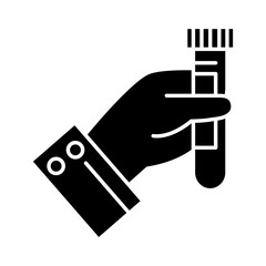 hand holding test tube silhouette style icon design of Medical care health and emergency theme Vector illustration