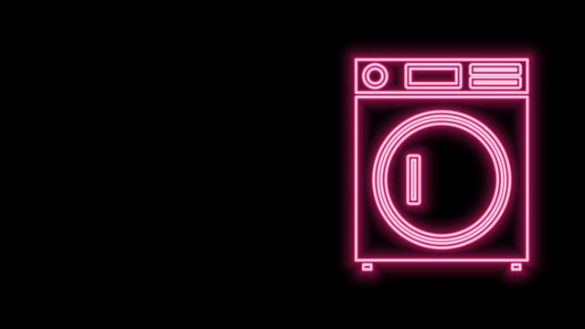 Glowing neon line Washer icon isolated on black background. Washing machine icon. Clothes washer - laundry machine. Home appliance symbol. 4K Video motion graphic animation