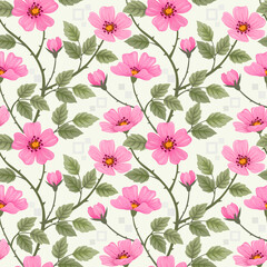 Colorful hand draw wild rose flowers seamless pattern for fabric textile wallpaper.