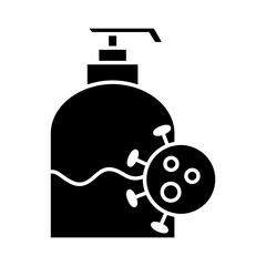 covid 19 virus and soap bottle silhouette style icon design of 2019 ncov cov and coronavirus theme Vector illustration