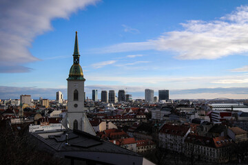 Panoramic view of Bratislava from castle hill, Slovakia