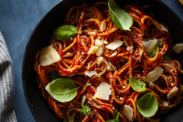 Pasta with tomato sauce and cheese