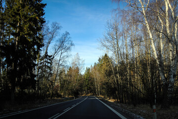 Scenic winter road view in Silezia, Czech Republic