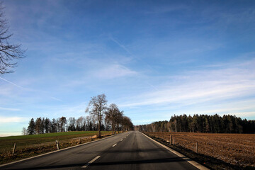 Fototapeta na wymiar Scenic winter road view in Silezia, Czech Republic