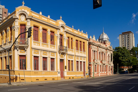
Facades of the Palacete Dantas and Solar Narbona buildings in Belo Horizonte, Minas Gerais state, Brazil.