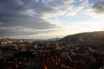 Fototapeta na wymiar Historic center of Prague panoramic view from castle hill, Czech Republic