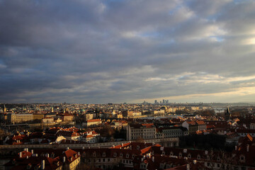 Fototapeta na wymiar Historic center of Prague panoramic view from castle hill, Czech Republic
