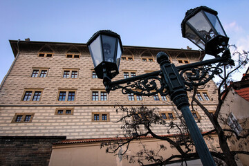 Historical facade view of Prague old city, Czech Republic