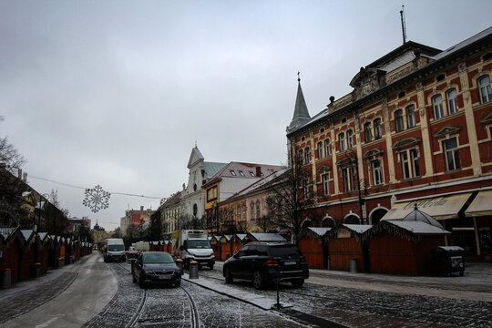 Architecture of Kosice historical center view by winter, Slovakia