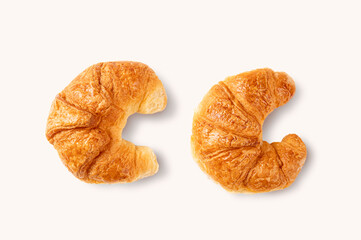 Croissant isolated on white background. Top view