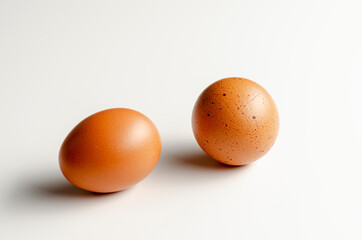 eggs on a white background. comparison. round and regular egg.