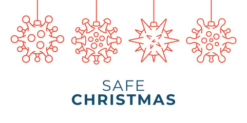 Naklejka na ściany i meble Safe Christmas coronavirus ball banner. Christmas events and holidays during a pandemic Vector illustration. Covid-19 prevention