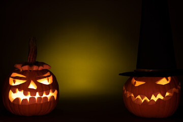 two pumpkins with middleground for text