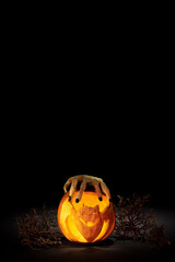 homemade bat carved pumpkin for halloween
