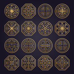 Fototapeta premium Asian various geometric traditional pattern. Vector set of cover design , poster, card, template. Abstract gold geometric frames