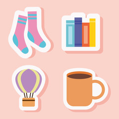 cute stickers flat style icons group design, badges ornament and fashion theme Vector illustration