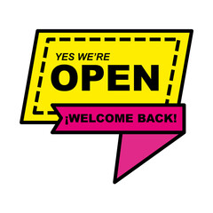 we are open welcome back ribbon line and fill style icon design of Shopping commerce and covid 19 theme Vector illustration