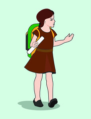 girl going to school with backpack