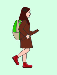 girl going to school with backpack