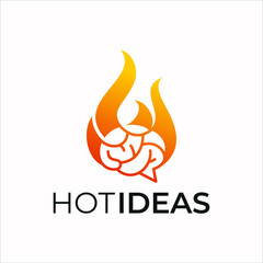fire flame with brain logo illustration design template