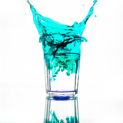splash from a glass with blue water