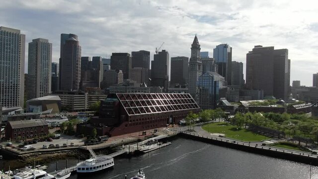 Aerial of Boston Long Wharf Marriott harbor