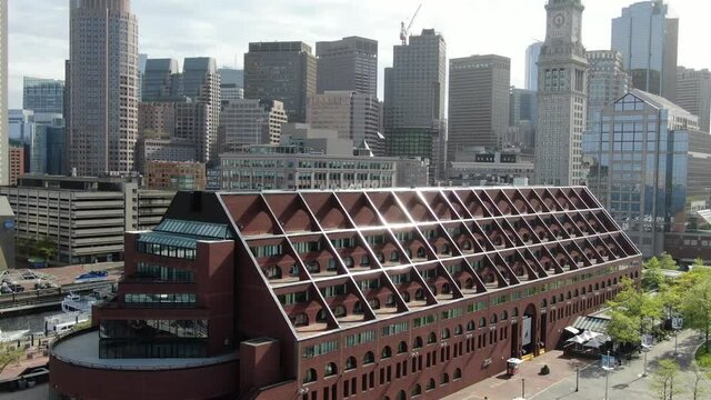 Aerial of Boston Long Wharf Marriott harbor
