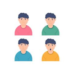 illustration of a collection of male characters with various expressions. expression happy, sad, shocked or gawking, and angry. vector face of a child. flat style. design elements