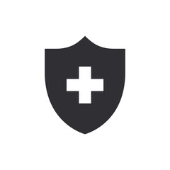 Shield icon. Security vector icon. Protection icon. Safety system. Healthcare. Health insurance. Medical shield. Shield with a cross. Stop virus. Virus protection. Guard badge. Medical aid symbol. 