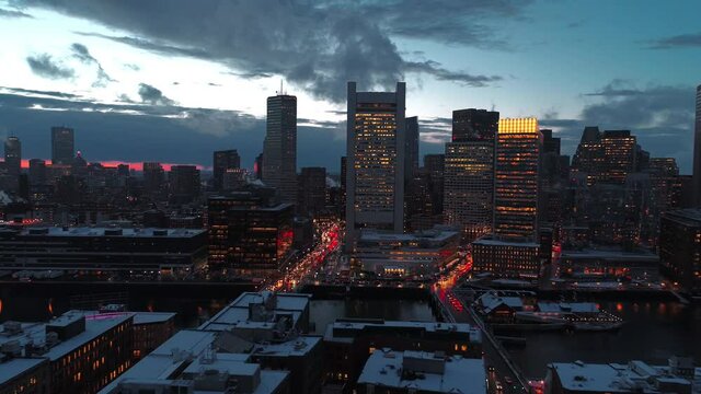 Aerial view of Boston Skyline at night