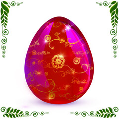 Bright red Easter egg decorated with a gold pattern