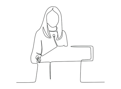 A young woman delivers a speech at the podium - Continuous one line drawing