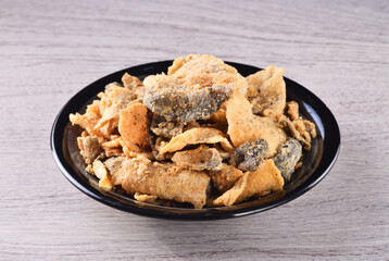 Salted egg crispy fish skin on the plate