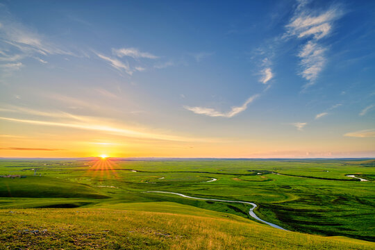 The summer Huunbuir grassland landscape of Inner Mongolian of China.