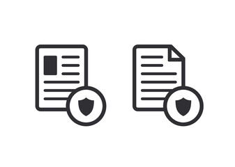 Document icon. Paper icon. File access. Document protection. File security. Data protection. Personal information security. Profile icon. Shield icon. Personal document. Protected documents.