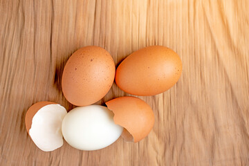 Brown and white eggs On the dry banana leaves, brown.