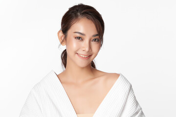 Beautiful young asian woman with clean fresh skin on white background, Face care, Facial treatment, Cosmetology, beauty and spa, Asian women portrait