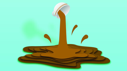 Abstract Paper Cut Ilustration Water Splash Drops Color Coffee Cup Background Vector Design Style