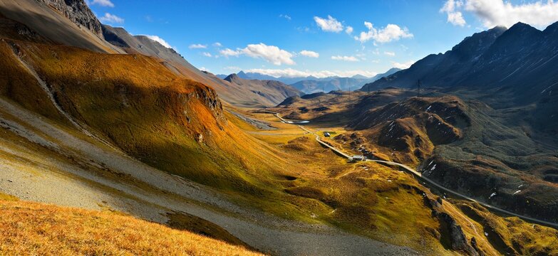 Panorama, Albula Pass, mountain landscape, Canton Graubuenden, Switzerland, Europe