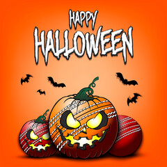 Happy Halloween. Template cricket design. Cricket balls in the form of a pumpkins on an isolated background. Pattern for banner, poster, greeting card, flyer, party invitation. Vector illustration