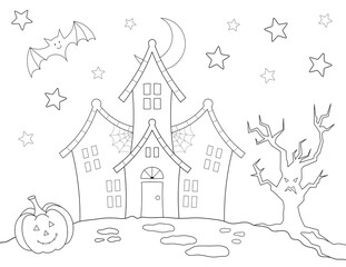 haunted house halloween coloring page for kids. You can print it on an 11x8.5 inch page	