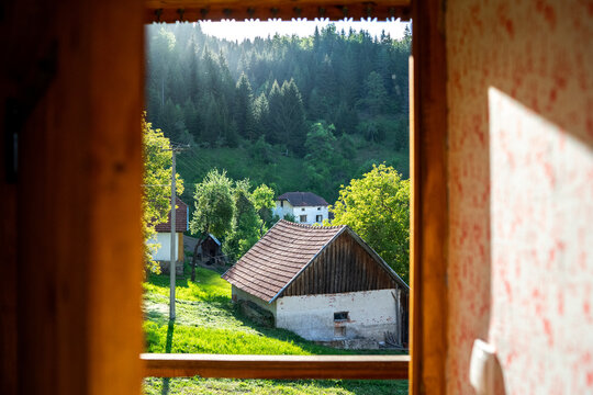 View through the mountain house window