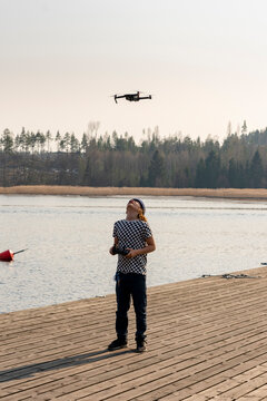 Youngster playing with a drone