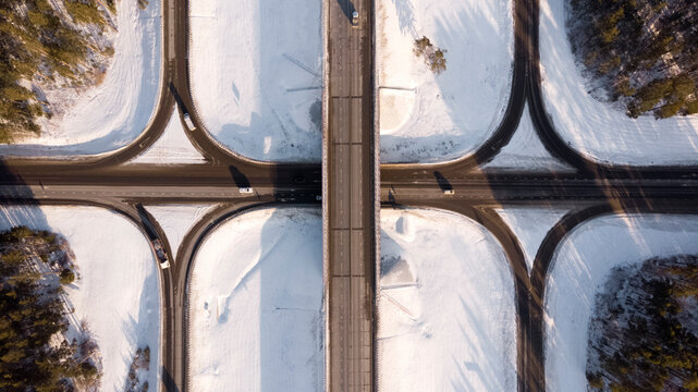 Scenic landscape of transport intersection in winter